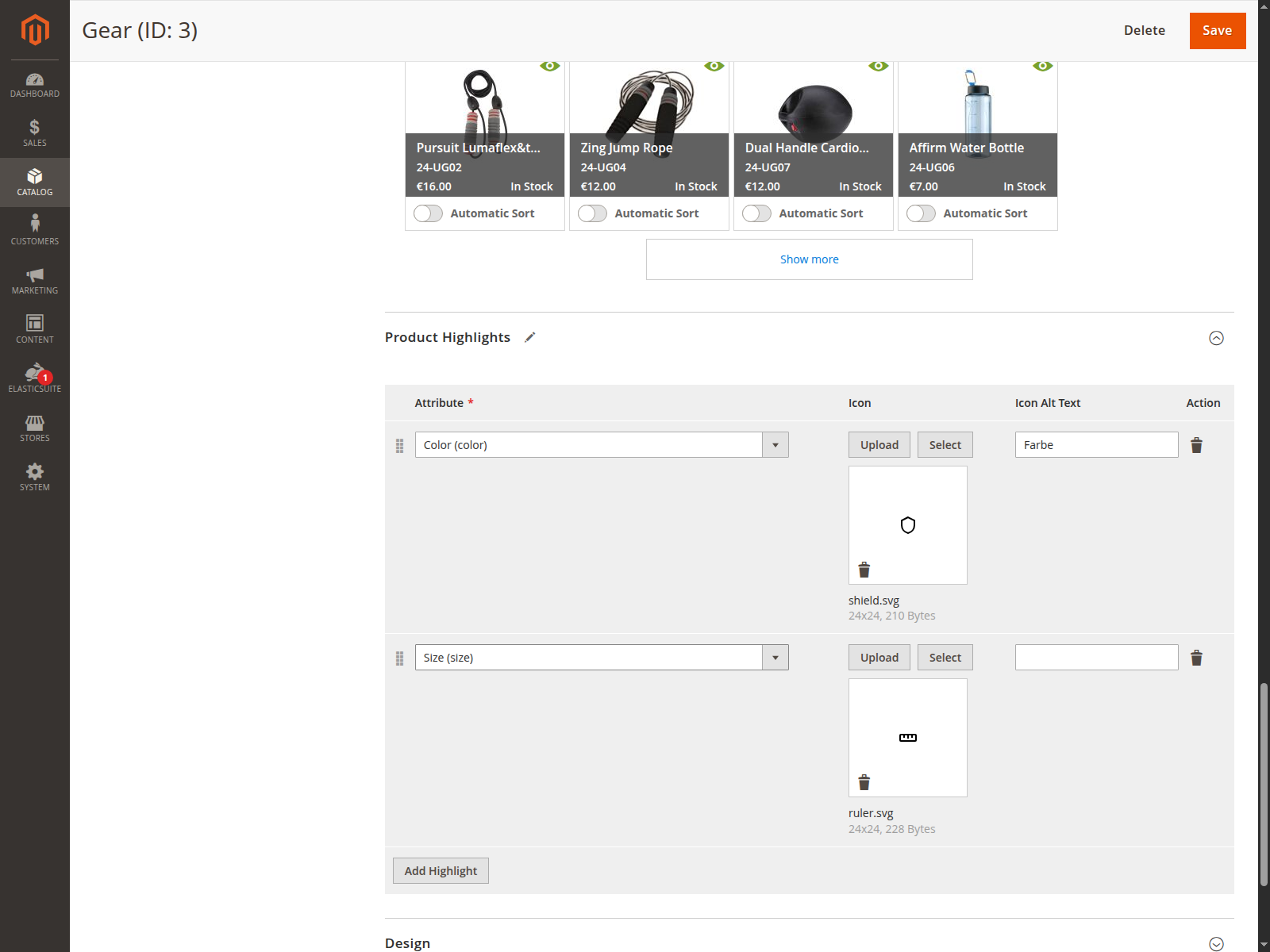Category form with the Product Highlights section