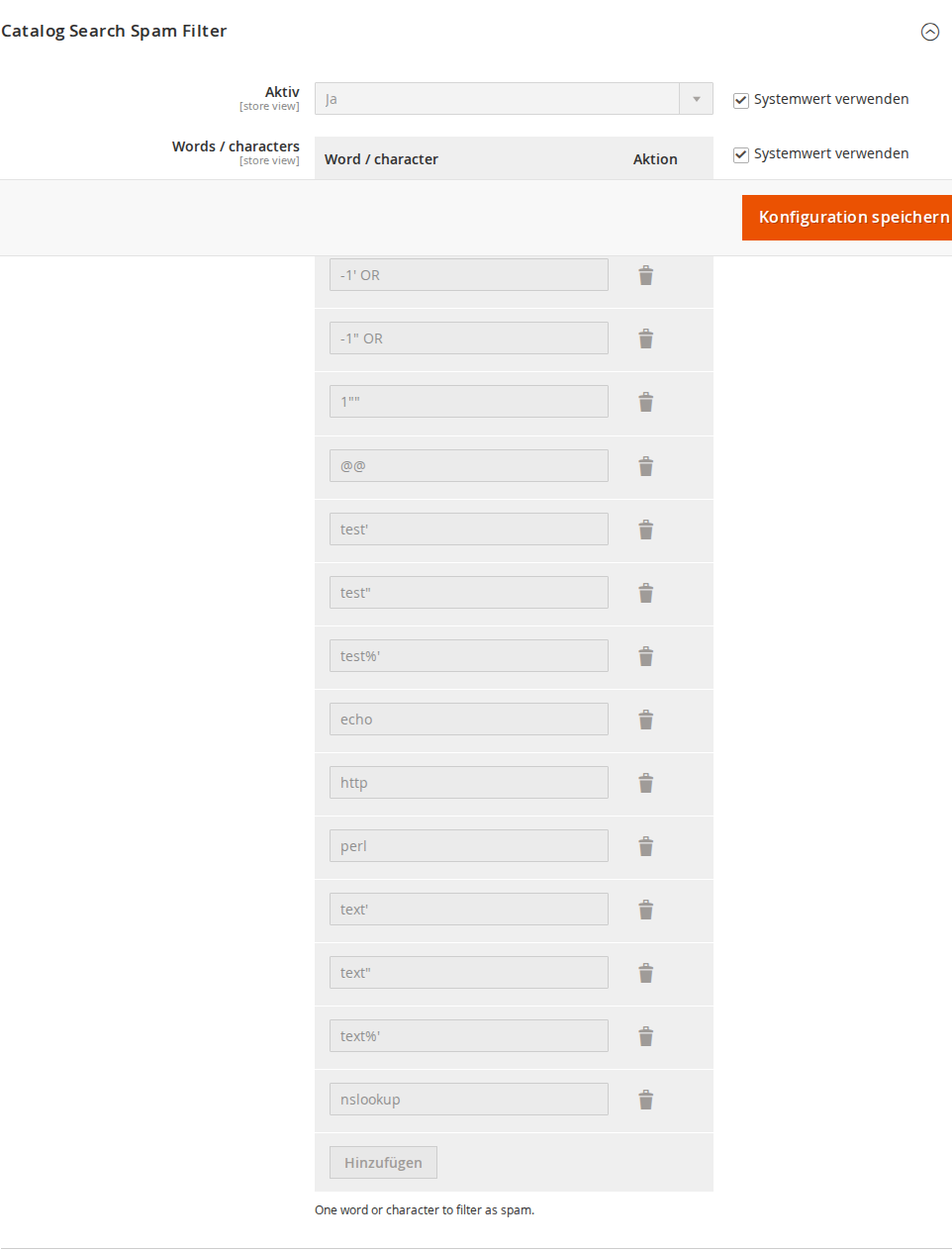 Configuration Spam Filter